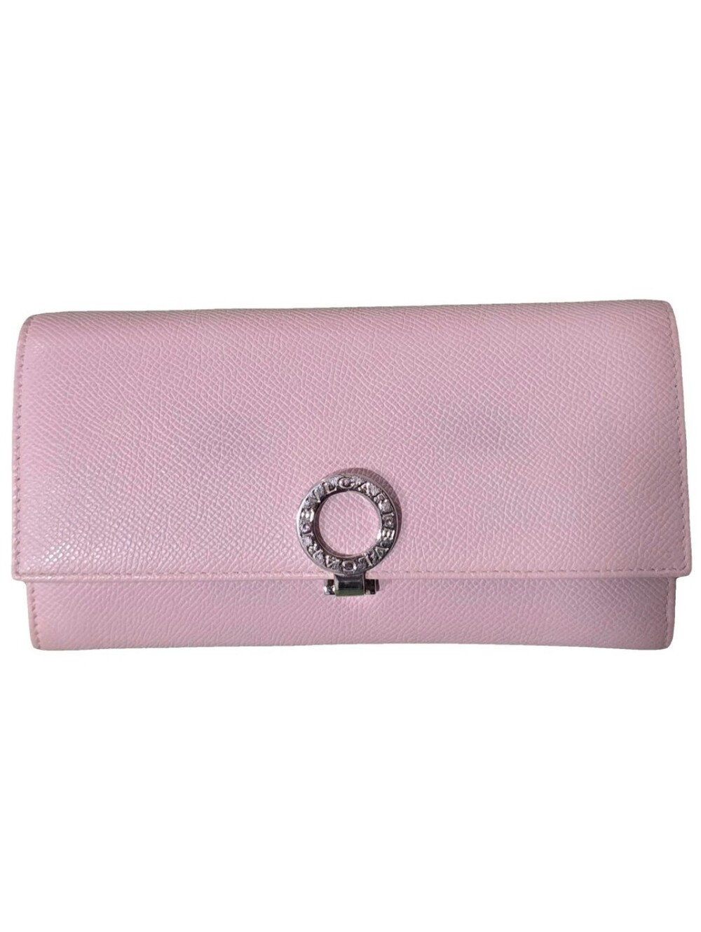 BVLGARI Pink Leather Long Wallet Burgundy Interior Logo Clasp